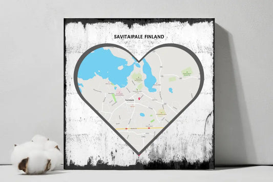 Living Place Map Heart Square Canvas