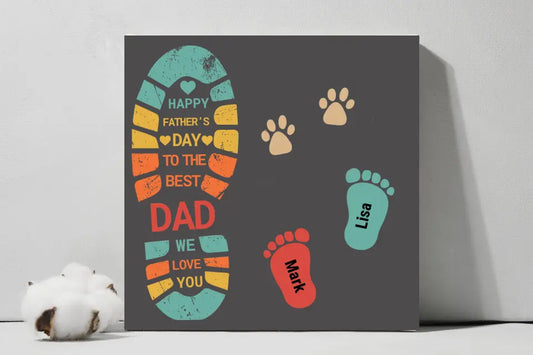 Dad and two with dog Square Canvas